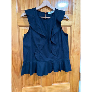 Amanda Uprichard Black Ruffle Peplum Top Sleeveless Size Small